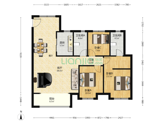 保利大国璟（未来之城） 3室1厅2卫 120平方