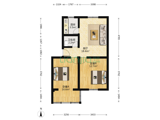 华成花园 2室1厅1卫 66平方