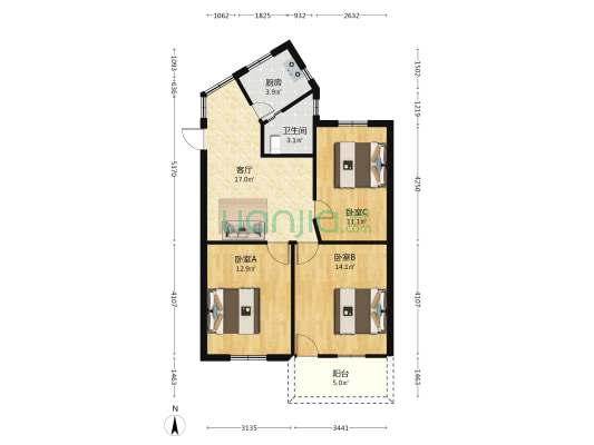 福日小区 3室1厅1卫 82平方