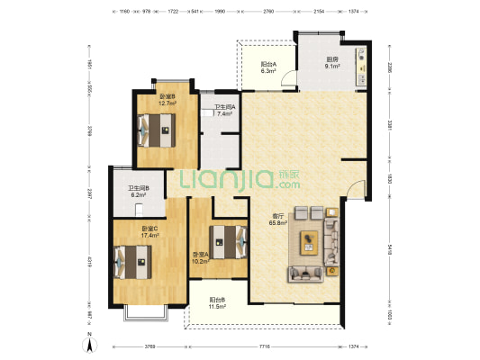 昆百大白龙潭善书院 3室1厅2卫 157平方