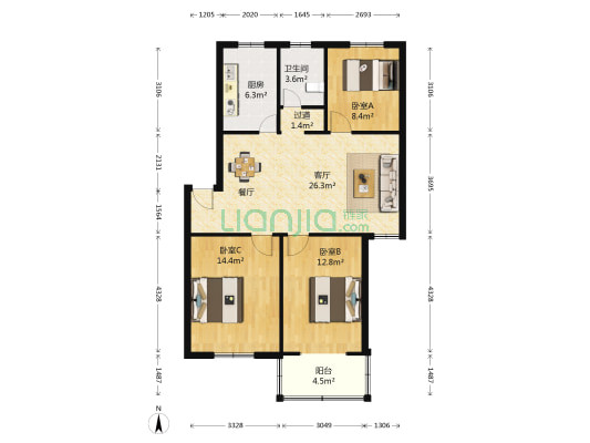 凤凰台北侧商住楼 3室1厅1卫 97平方