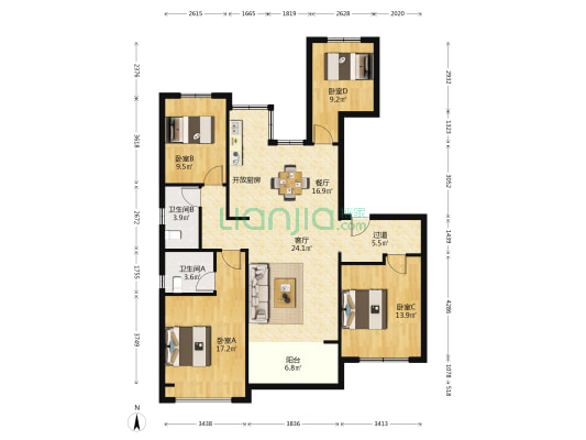 荣盛首府 4室2厅2卫 137平方