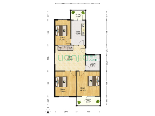 曙光工行宿舍楼 3室1厅1卫 102平方