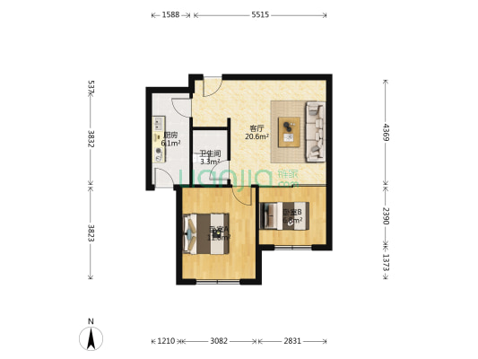 万豪城 2室1厅1卫 69平方
