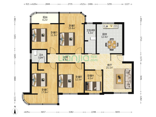东葛路18-1汇宇花园 5室1厅2卫 135平方