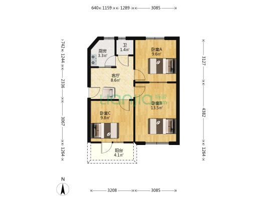 知音东苑社区 3室1厅1卫 61平方