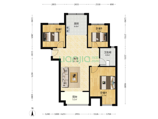 华阳路天伦湾小区，环境优美，三居室。-户型图
