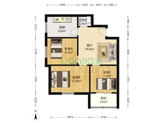 碑林区长乐坊街办孟家巷社区 3室1厅1卫 67平方