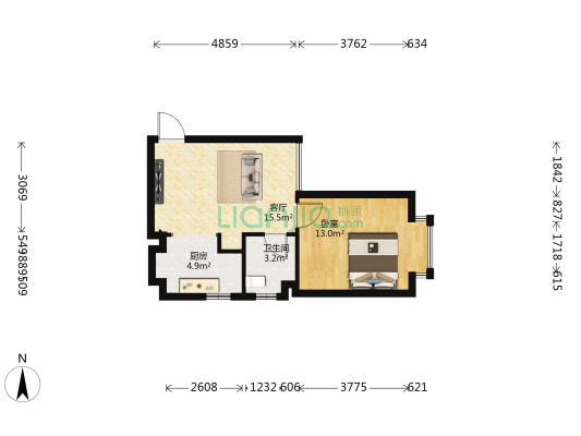 万花坊金城雅舍 1室1厅1卫 48平方