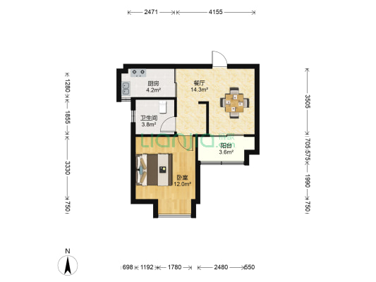 惠麓苑二期 1室1厅1卫 50平方