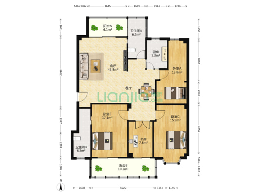 冠成大厦 4室1厅2卫 159平方