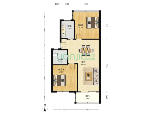 幸安公寓 2室1厅1卫 90平方