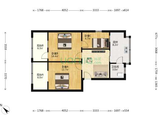 豫剧院家属院 3室1厅1卫 74平方