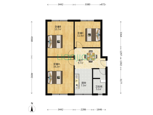 康宁苑 3室1厅1卫 80平方