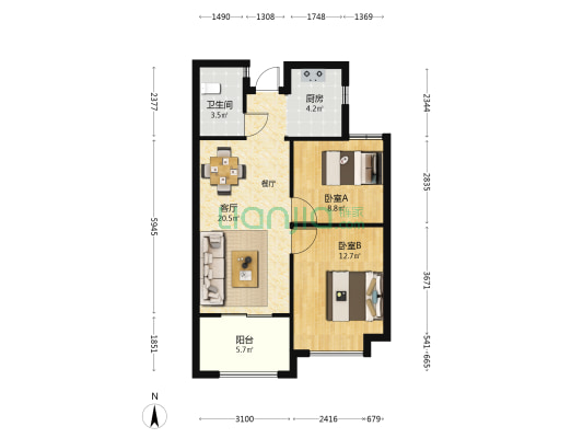 旭辉榕宸天著 2室1厅1卫 75平方