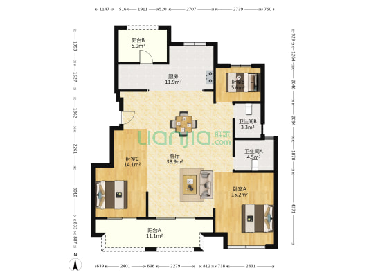 金艺学府 3室1厅2卫 127平方