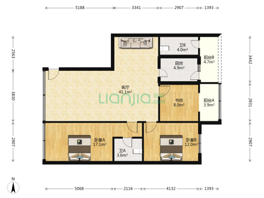 海口市电子工业总公司宿舍白坡里住宅 3室1厅2卫 103平方