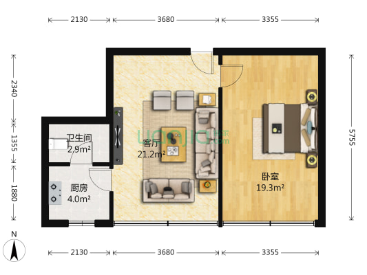 华联商厦 1室1厅1卫 65平方