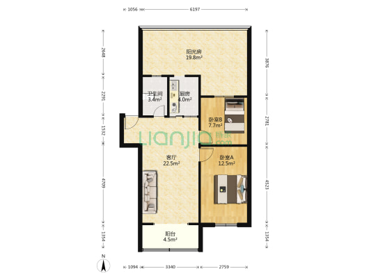 紫金城西区 2室1厅1卫 71平方