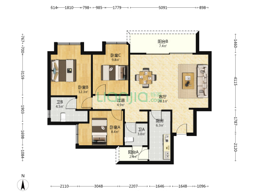 绿城春溪雲庐一期 3室1厅2卫 99平方