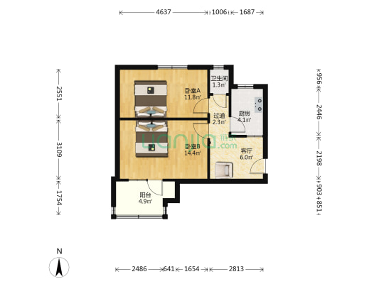 民安路48号 2室1厅1卫 53平方