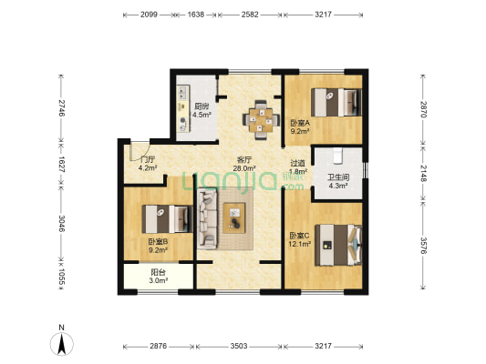 保利城5期 3室1厅1卫 109平方