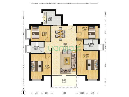 玉台华庭 4室1厅2卫 110平方