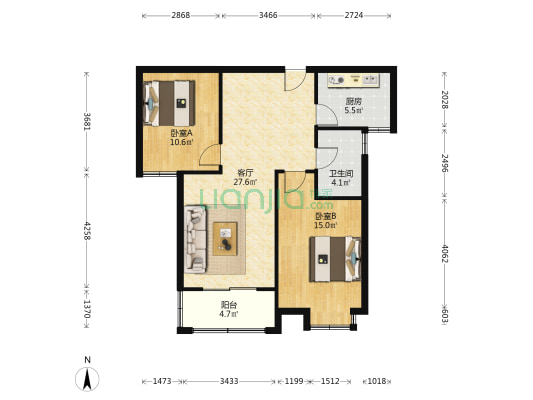 辉隆名郡 2室1厅1卫 89平方