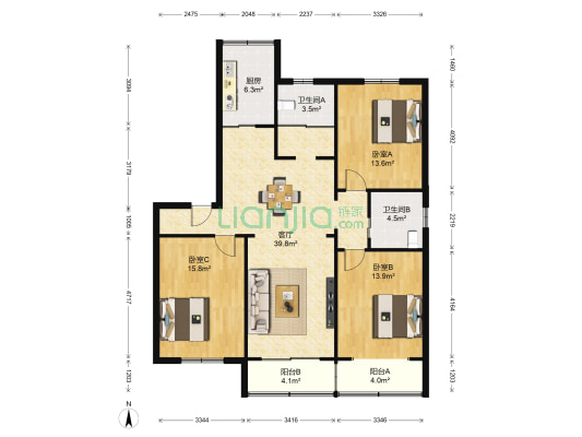 菱塘新村二区 3室1厅2卫 125平方