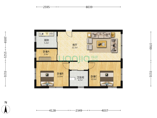 五马花园公寓 3室1厅1卫 94平方