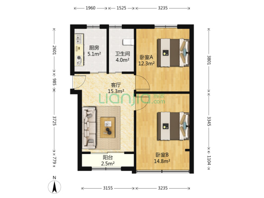 凌兆新村(上浦路201弄) 2室1厅1卫 64平方
