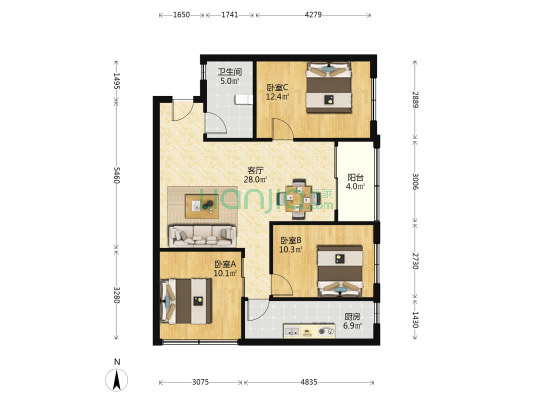 红盾大厦 3室1厅1卫 113平方