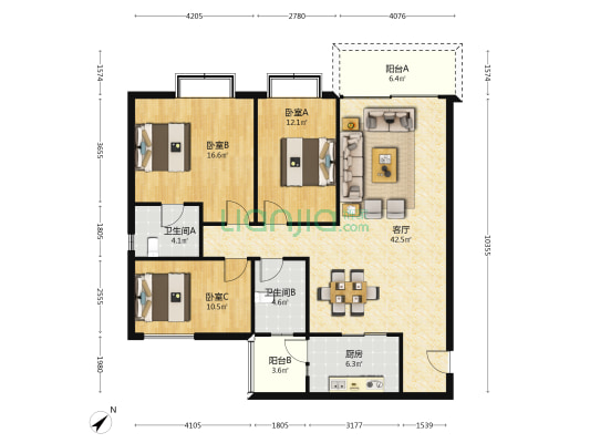 金腾生态园 3室1厅2卫 120平方