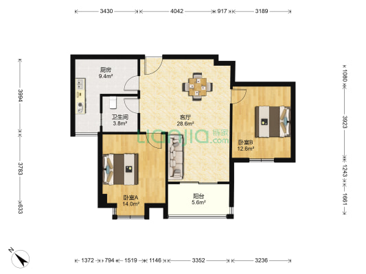 公路新区 2室1厅1卫 91平方