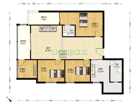 外贸国际雅苑 4室1厅2卫 126平方
