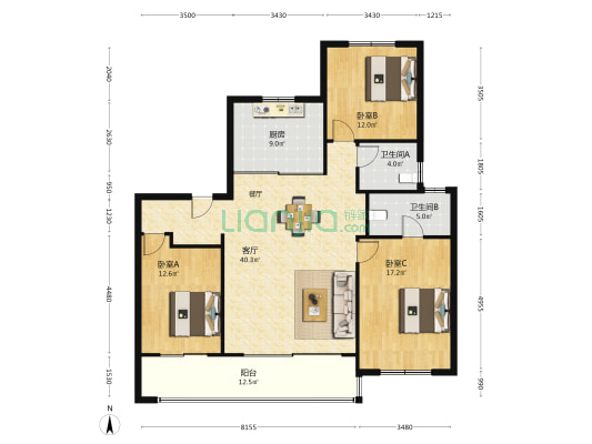万科官山望 3室1厅2卫 140平方