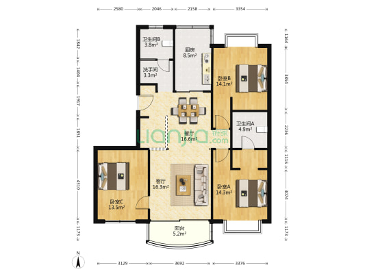 双秀南园 3室2厅3卫 117平方