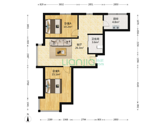 中瑞凌空里 2室1厅1卫 74平方