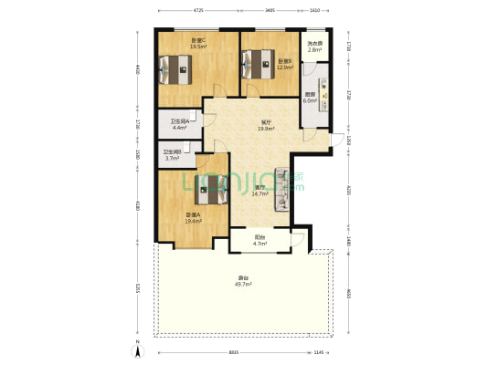 晋阳峰璟 3室2厅2卫 148平方