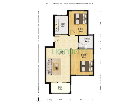 两埠岸居住区 2室1厅1卫 83平方