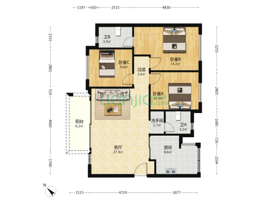 新希望东原锦官印悦 3室1厅3卫 112平方