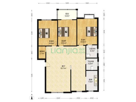 湖滨新苑 3室1厅2卫 138平方