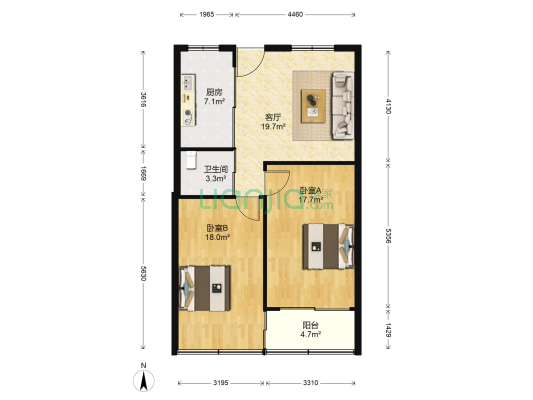 鼓楼商厦 2室1厅1卫 80平方