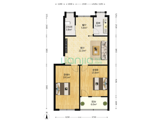 粮贸花园 2室2厅1卫 93平方