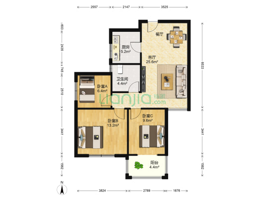 壹号公馆 3室1厅1卫 93平方