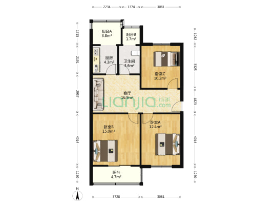 饮食公司院 3室1厅1卫 85平方