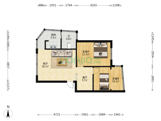 青年路434号 2室2厅1卫 53平方