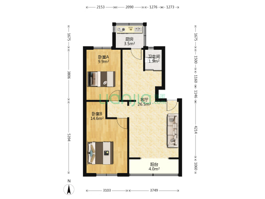 张各庄社区 2室1厅1卫 76平方