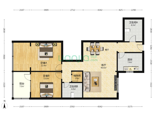 永利大厦（鼓楼巷） 2室1厅2卫 128平方