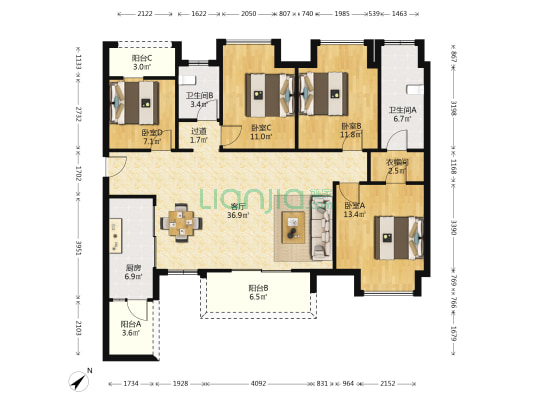 华润置地润西山C区 4室1厅2卫 132平方
